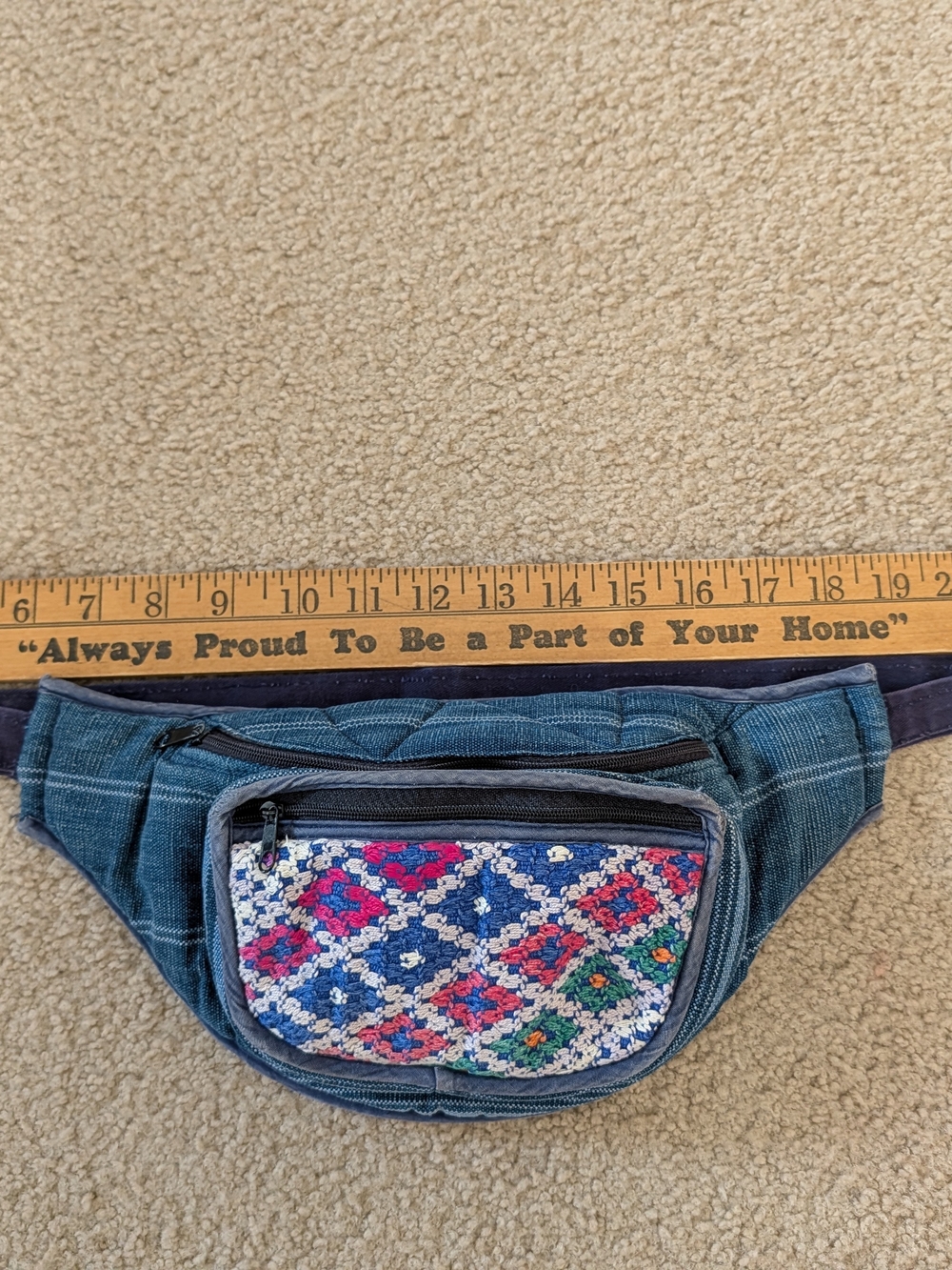 Padded Y2K Embroidered Denim Fanny Pack with Multicolor Southwest Front Panel - Picture 4 of 4